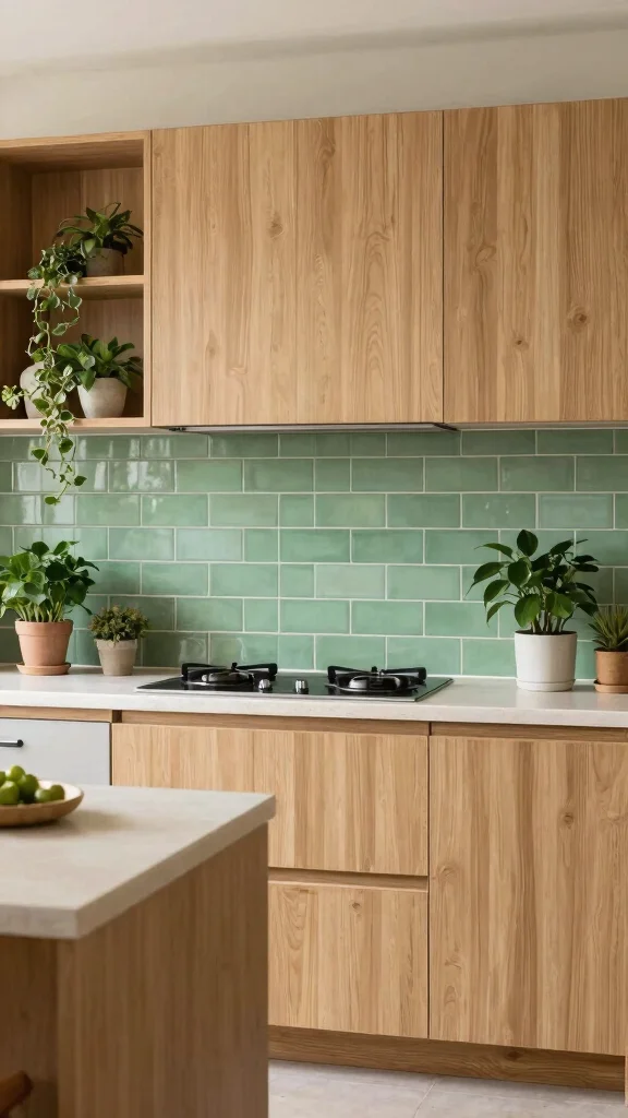 11 Zellige Tile Kitchen Ideas for a Textured, Handcrafted Look - 8. Subtle Green Tones for a Fresh Look 1