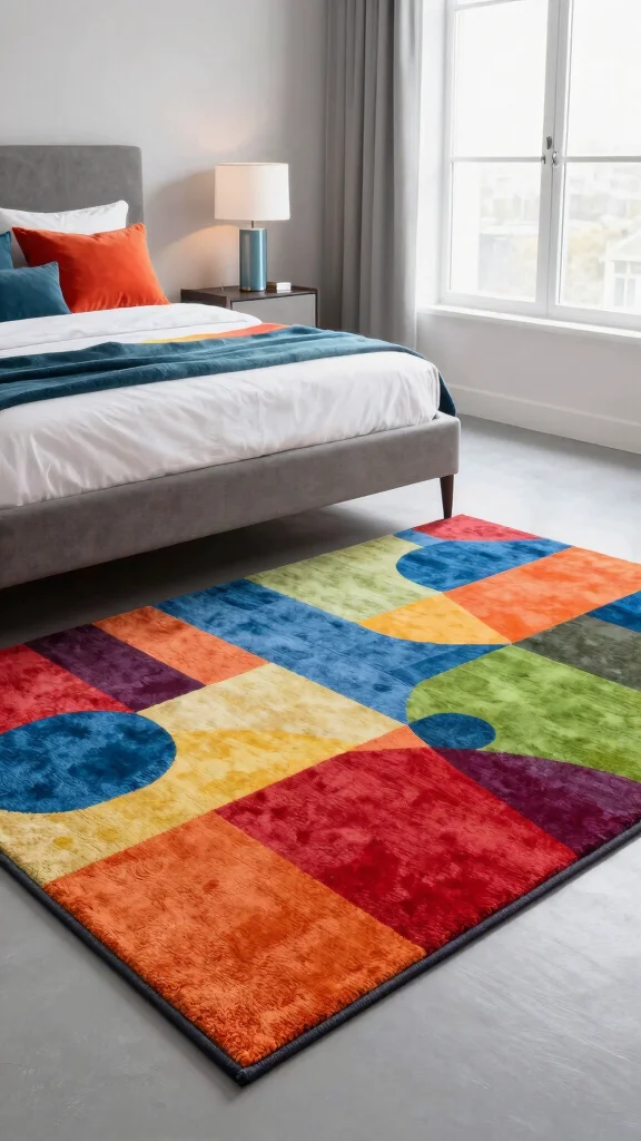 12 Bedroom Carpet Ideas for Comfort, Color, and Style - 2. Bold Geometric Patterns 1