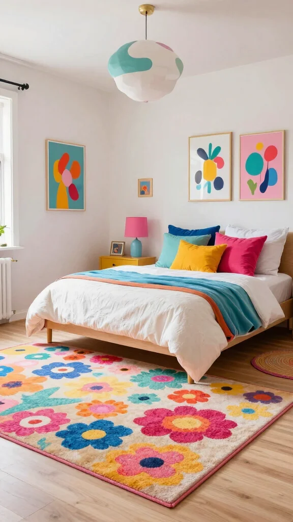 12 Bedroom Carpet Ideas for Comfort, Color, and Style - 6. Bright and Colorful Area Rugs 1
