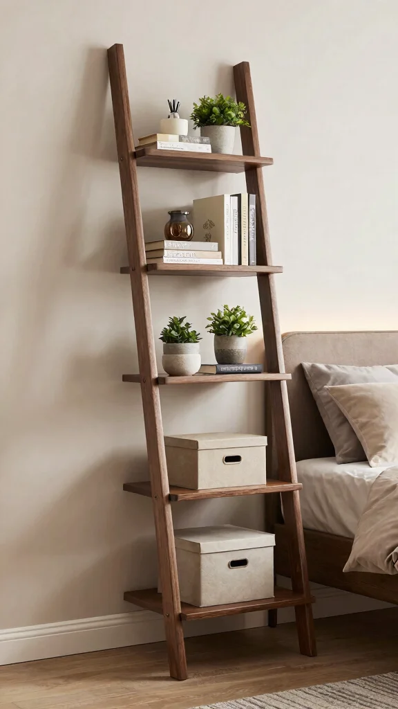 12 Bedroom Dresser Concepts That Add Storage Without the Bulk - 3. Dresser Alternatives: Chic Ladder Shelves 1