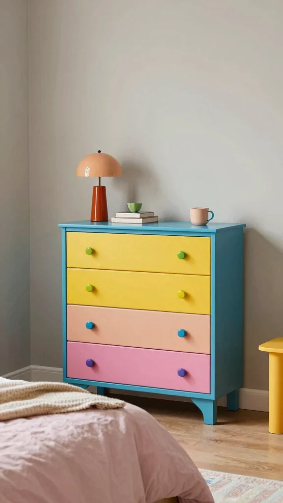 12 Bedroom Dresser Concepts That Add Storage Without the Bulk - 6. Color-Block Dressers: A Pop of Fun 1