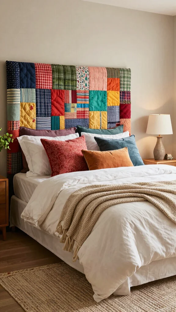 12 Bedroom Headboard Design Ideas for a More Polished Bed - 10. Colorful Quilted Headboard 1