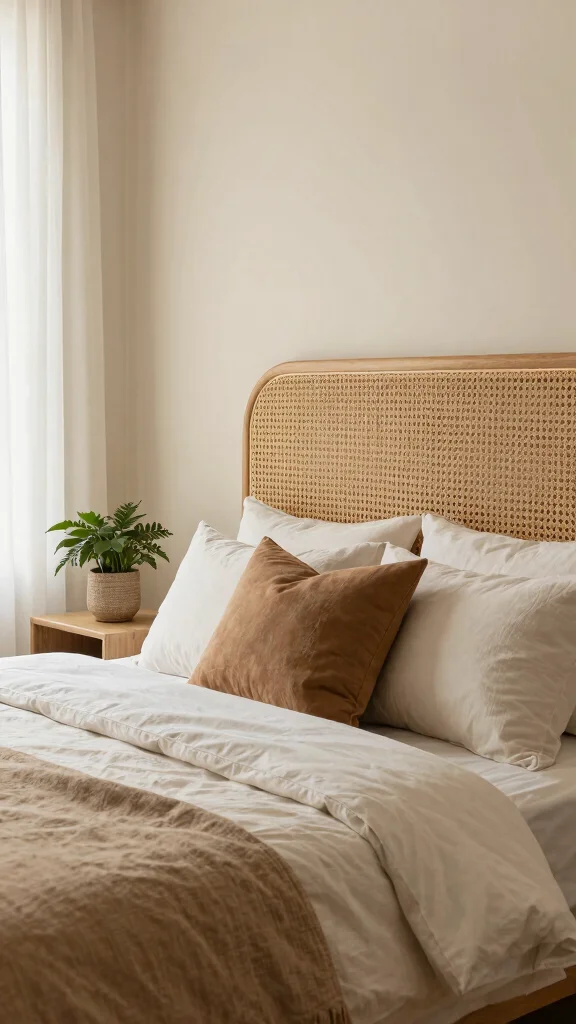 12 Bedroom Headboard Design Ideas for a More Polished Bed - 11. Woven Rattan Headboard 1