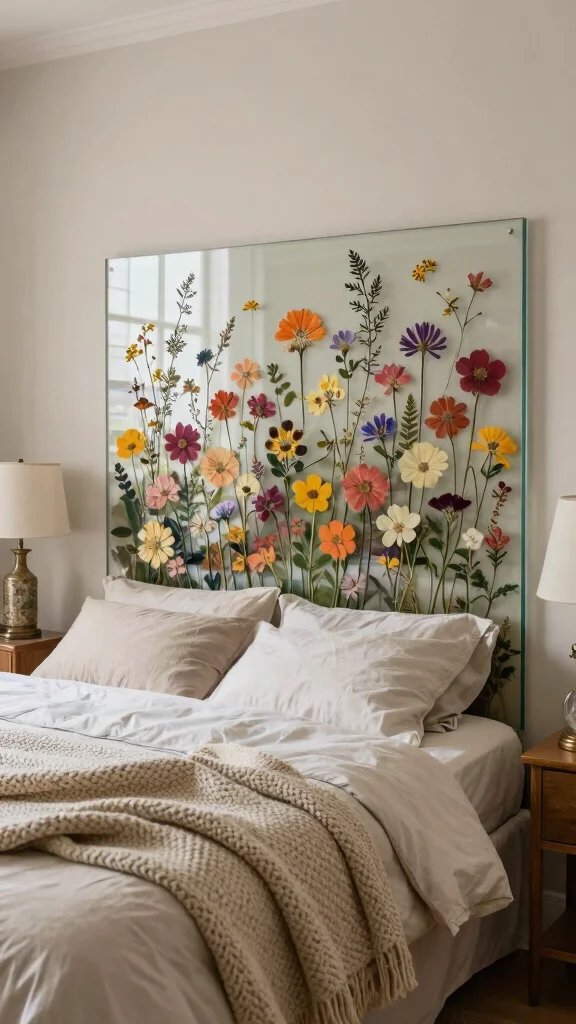 12 Bedroom Headboard Design Ideas for a More Polished Bed - 5. Pressed Flower Headboard 1