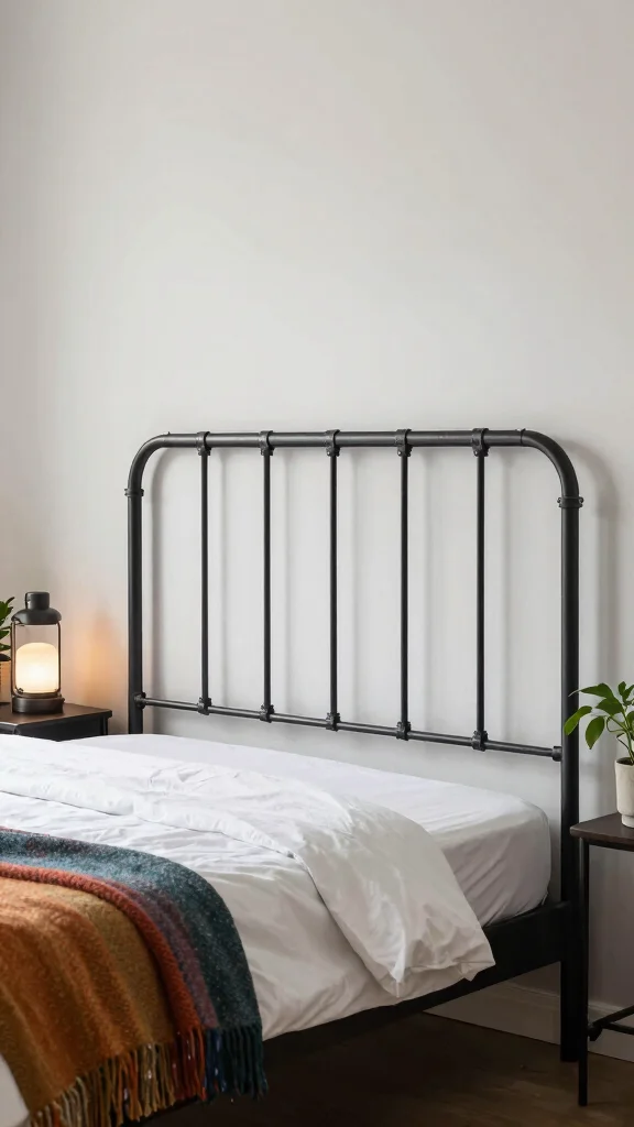 12 Bedroom Headboard Design Ideas for a More Polished Bed - 6. Metal Headboard with Recycled Materials 1