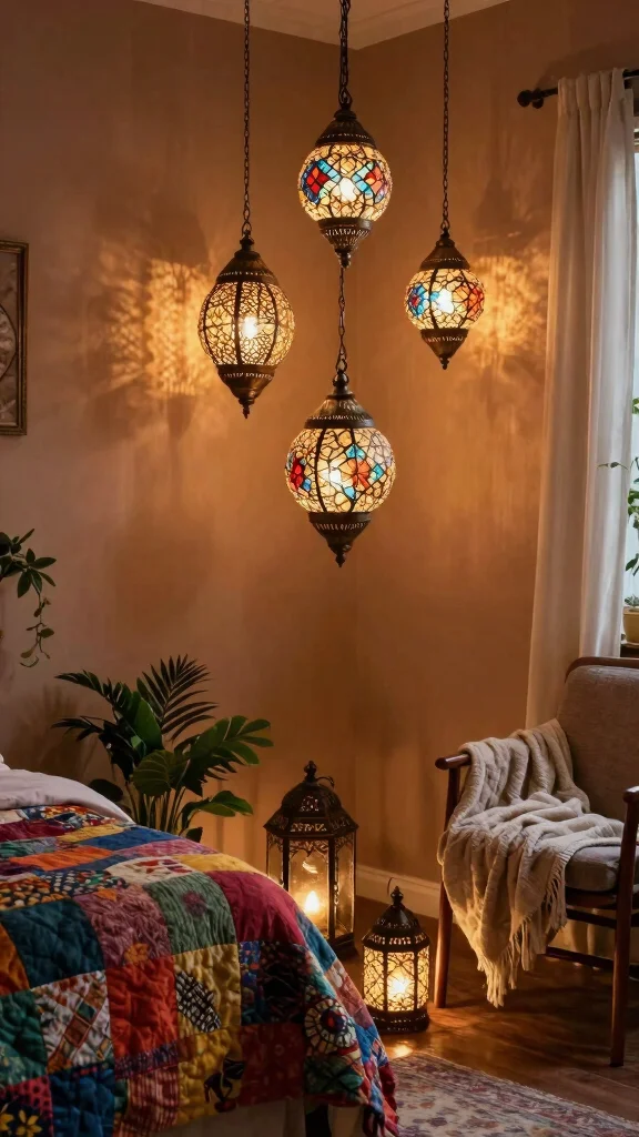 12 Bedroom Light Fixture Ideas for Every Style and Ceiling Height - 10. Decorative Lanterns for Boho Charm 1