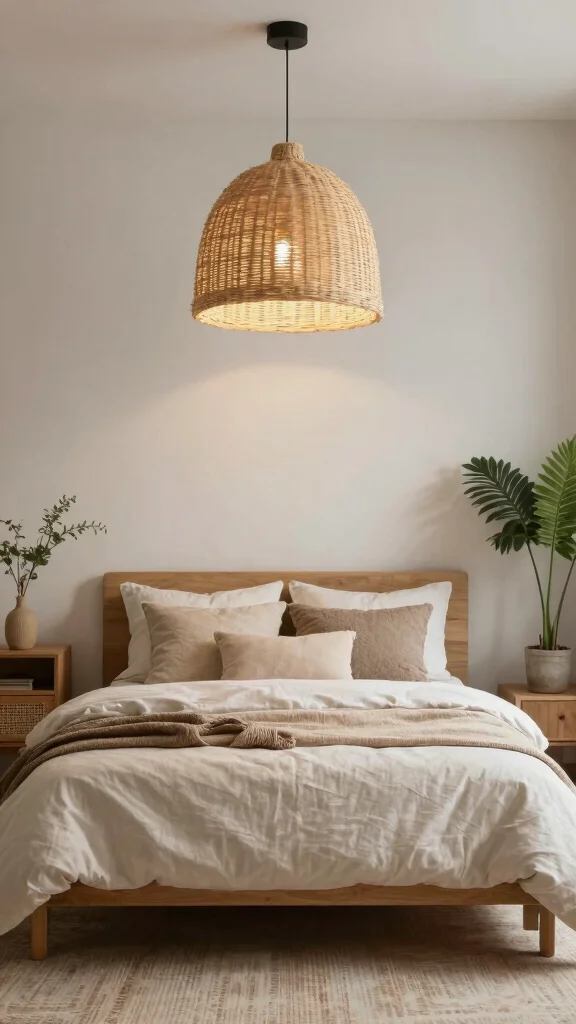12 Bedroom Light Fixture Ideas for Every Style and Ceiling Height - 8. Natural Fiber Fixtures for Earthy Vibes 1