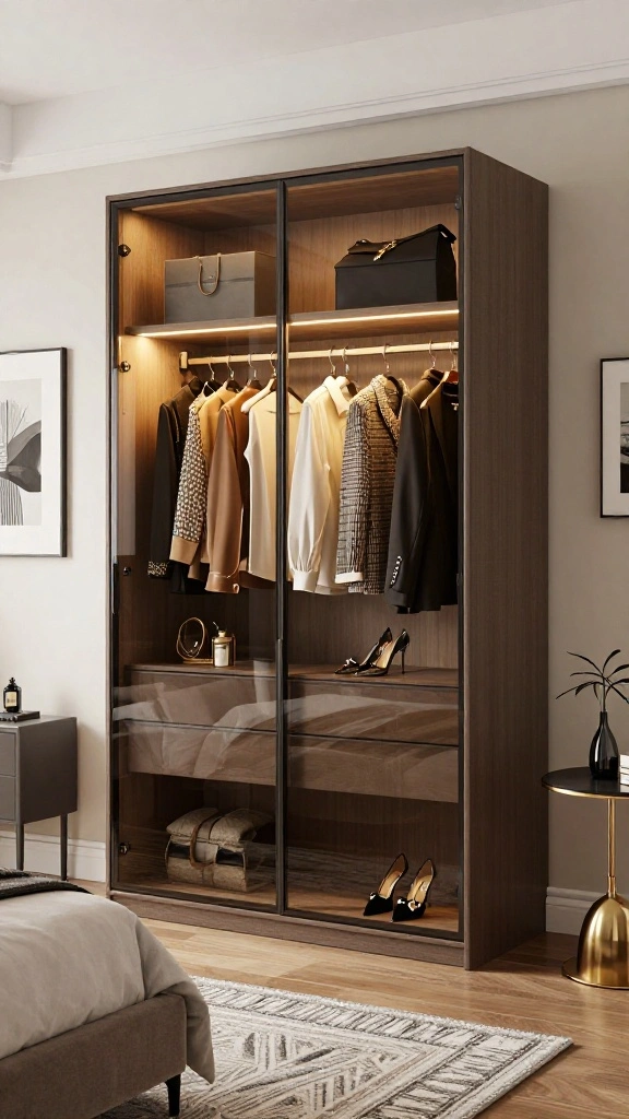 12 Bedroom Wardrobe Design Ideas That Maximize Storage and Style - 8. Wardrobe with Glass Doors 1