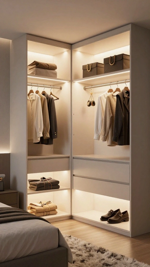 12 Bedroom Wardrobe Design Ideas That Maximize Storage and Style - 9. Wardrobe with Built-in Lighting 1