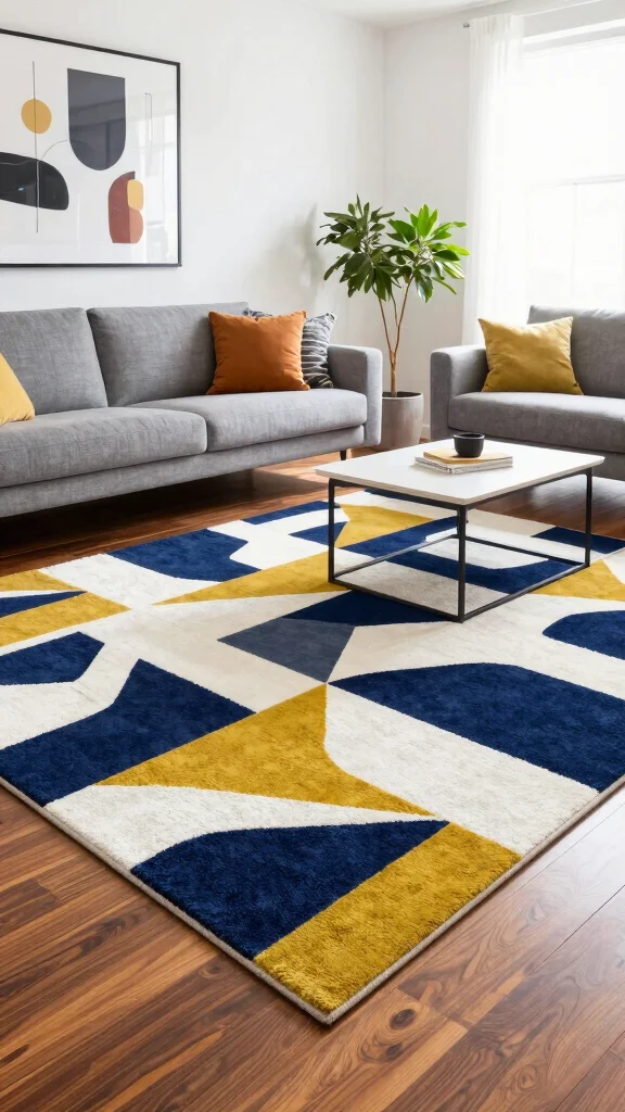 12 Best Living Room Rug Ideas for Hardwood Floors - 5. Geometric Patterns: Modern and Chic 1