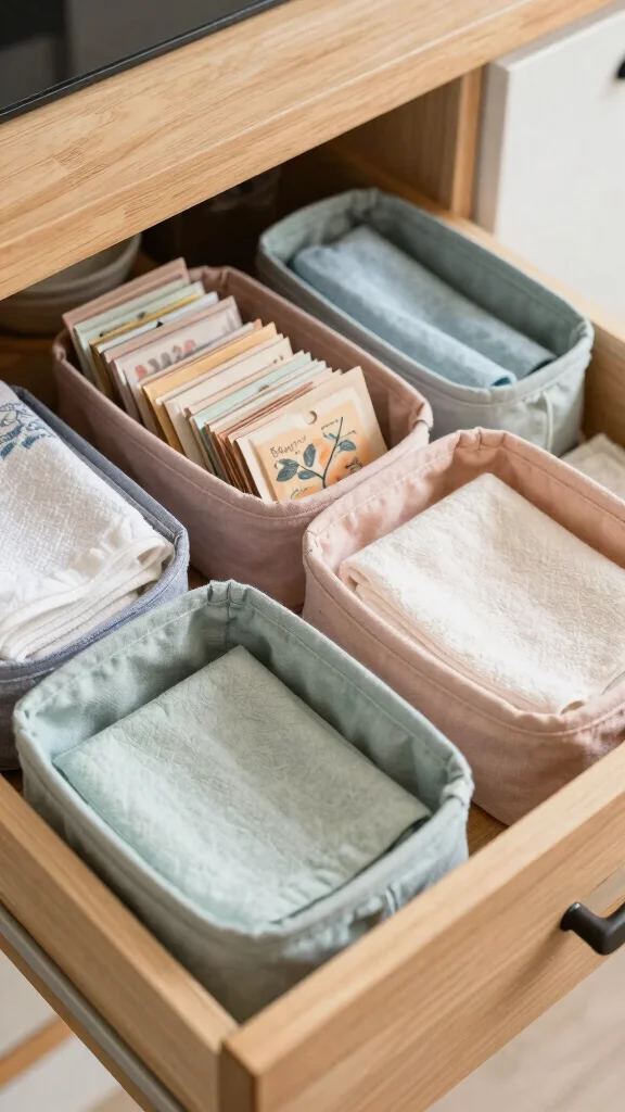 12 Kitchen Drawer Organization Ideas That Save Space and Time - 3. Use Fabric Baskets for Soft Storage 1