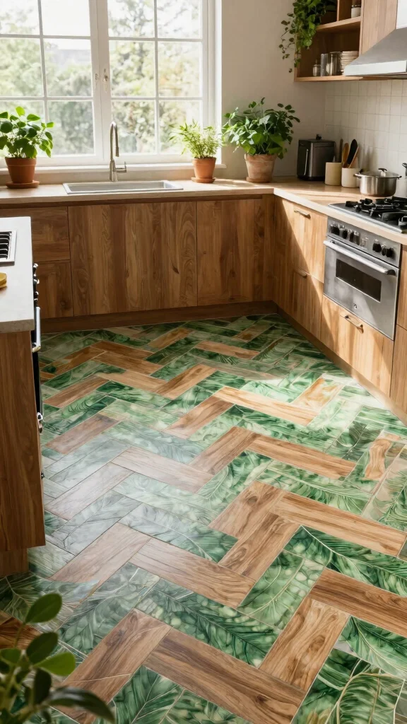12 Kitchen Floor Tile Ideas That Are Both Stylish and Practical - 2. Biophilic Design with Nature-Inspired Tiles 1