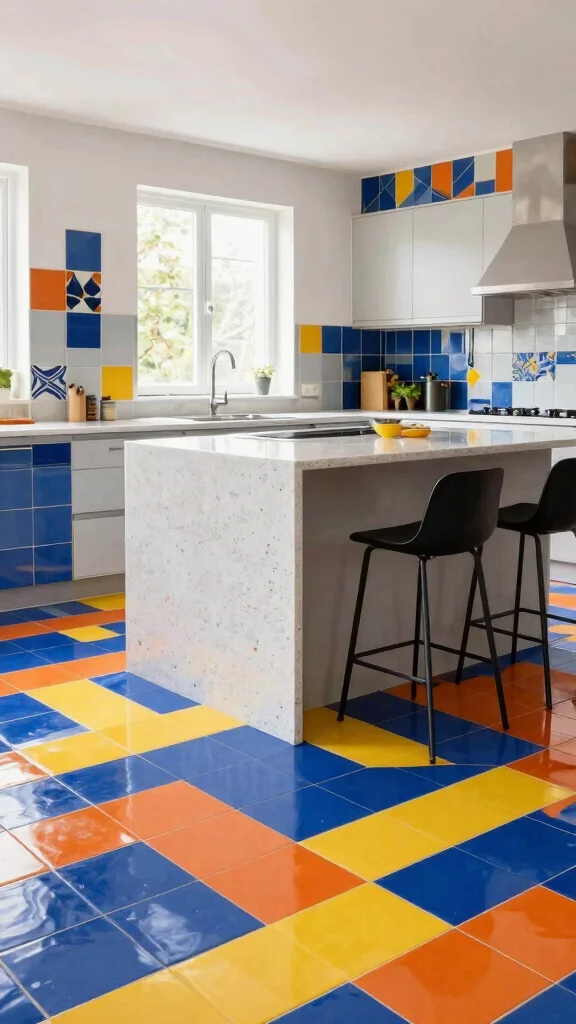 12 Kitchen Floor Tile Ideas That Are Both Stylish and Practical - 3. Bold and Graphic Ceramic Tiles 1