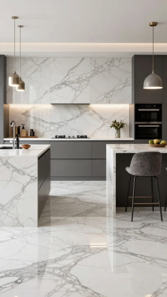 12 Kitchen Floor Tile Ideas That Are Both Stylish and Practical - 5. Majestic Marble Effect Tiles 1