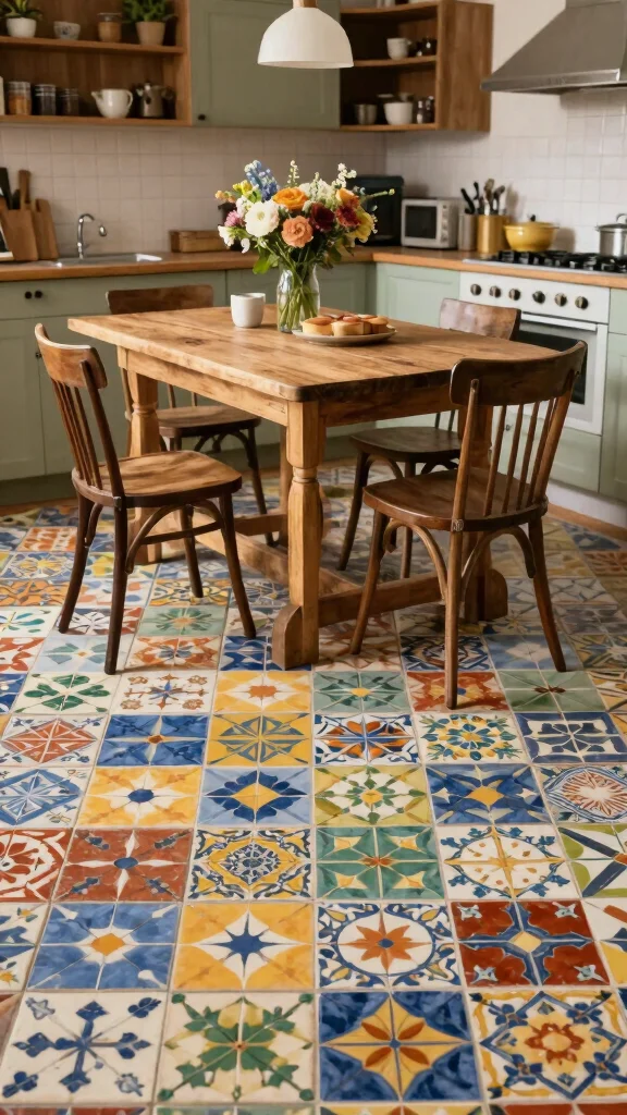 12 Kitchen Floor Tile Ideas That Are Both Stylish and Practical - 6. Vintage-Style Encaustic Tiles 1