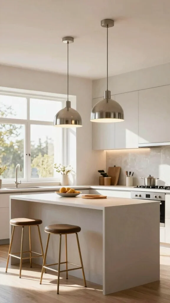 12 Kitchen Ideas Without Upper Cabinets That Feel Open and Modern - 5. Use Statement Lighting 1