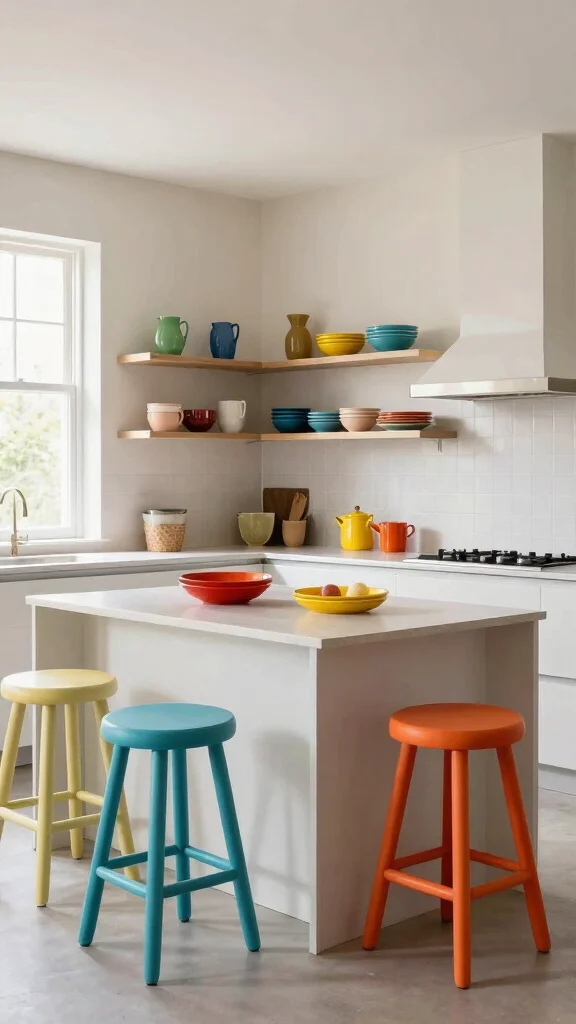 12 Kitchen Ideas Without Upper Cabinets That Feel Open and Modern - 8. Utilize Colorful Accents 1