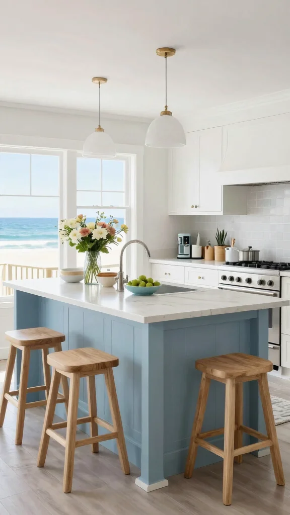 12 Kitchen Layout Ideas With an Island for Better Flow and Function - 6. Coastal-Themed Kitchen with Island 1