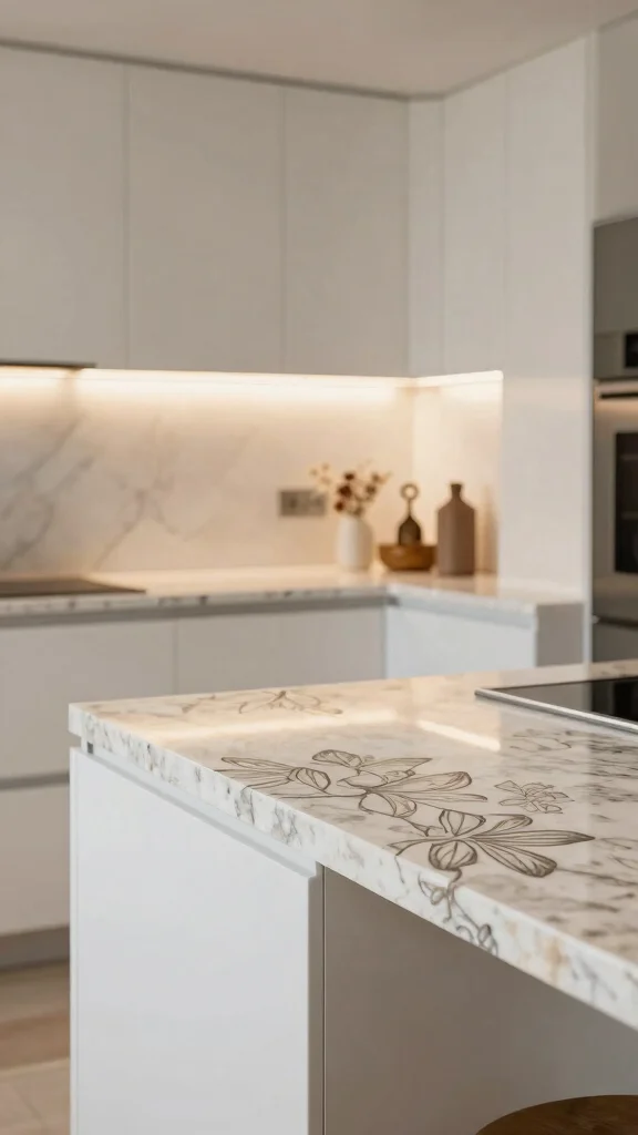 12 Kitchen Quartz Countertop Ideas That Look Stunning and Last - 11. Quartz Countertops with Artistic Inlays 1