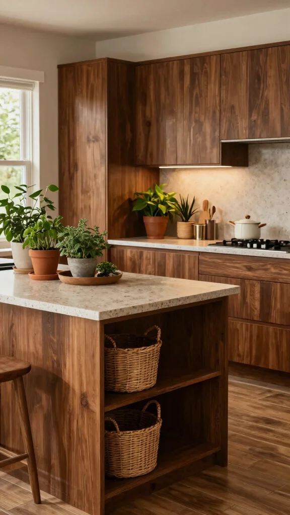 12 Kitchen Quartz Countertop Ideas That Look Stunning and Last - 3. Earthy Tones with a Touch of Nature 1