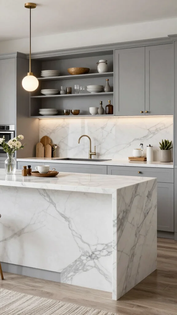 12 Kitchen Quartz Countertop Ideas That Look Stunning and Last - 4. Stunning Marble-Effect Quartz 1