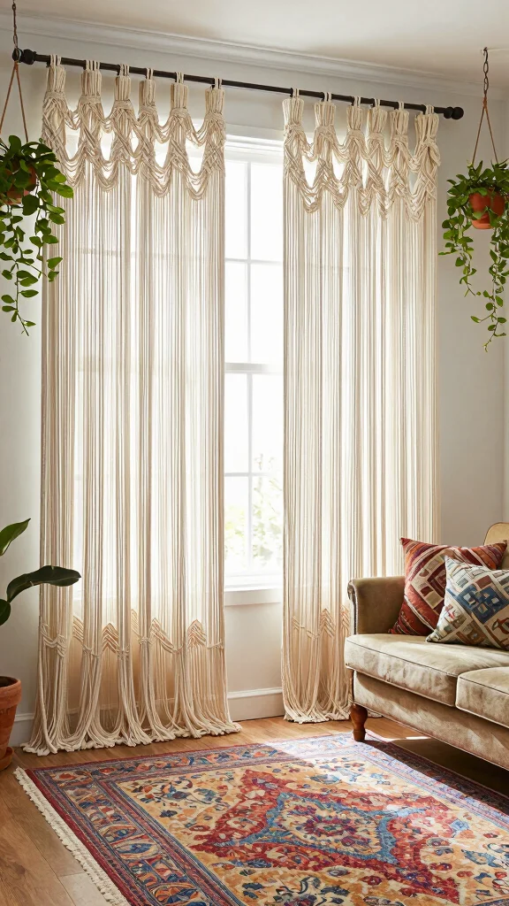 12 Living Room Curtain Ideas That Frame Every Window Beautifully - 4. Eco-Friendly Macramé 1