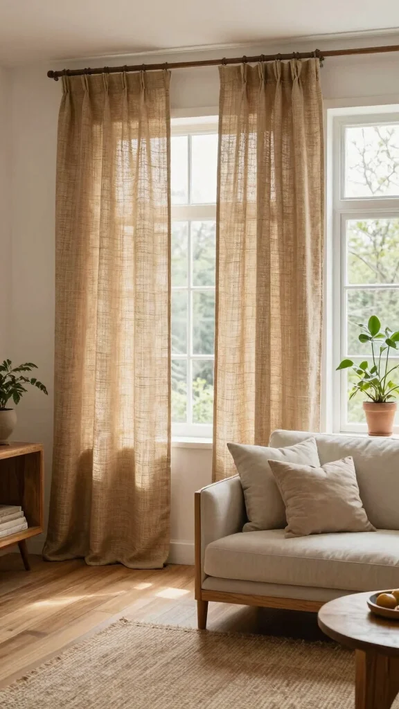 12 Living Room Curtain Ideas That Frame Every Window Beautifully - 7. Natural Jute Curtains 1