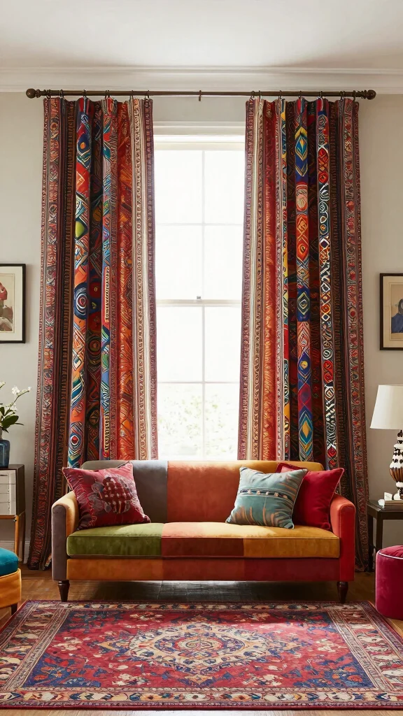 12 Living Room Curtain Ideas That Frame Every Window Beautifully - 9. Colorful Tapestry Panels 1