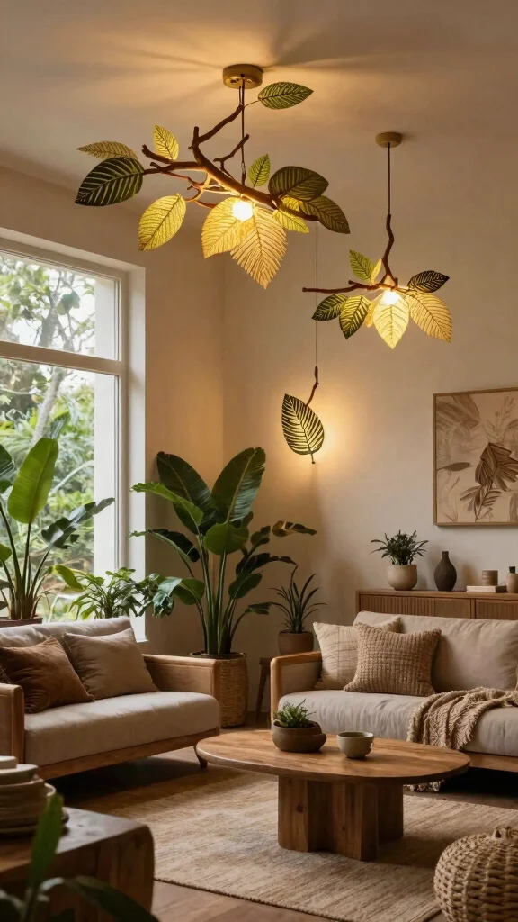 12 Living Room Lighting Design Ideas for Every Mood and Style - 10. Nature-Inspired Lighting 1