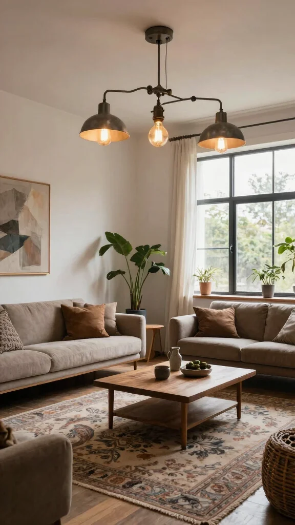 12 Living Room Lighting Design Ideas for Every Mood and Style - 11. Industrial-Style Lighting 1