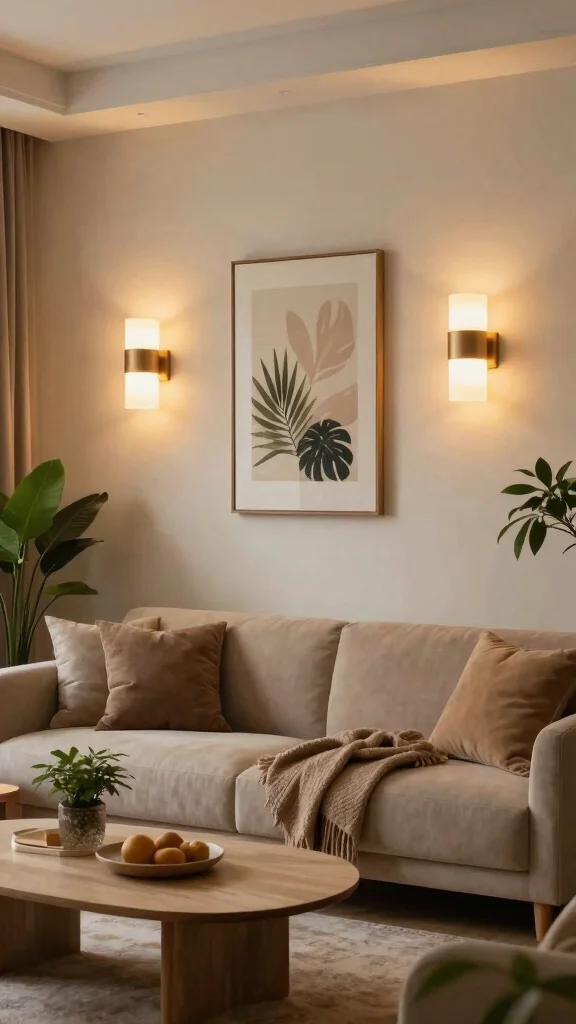 12 Living Room Lighting Design Ideas for Every Mood and Style - 4. Ambient Lighting with Wall Sconces 1