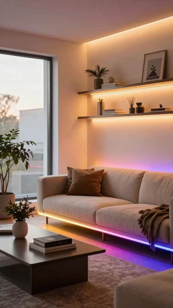 12 Living Room Lighting Design Ideas for Every Mood and Style - 6. Eco-Friendly LED Strips 1