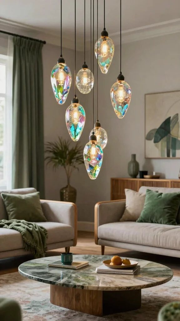 12 Living Room Lighting Design Ideas for Every Mood and Style - 7. Recycled Glass Fixtures 1