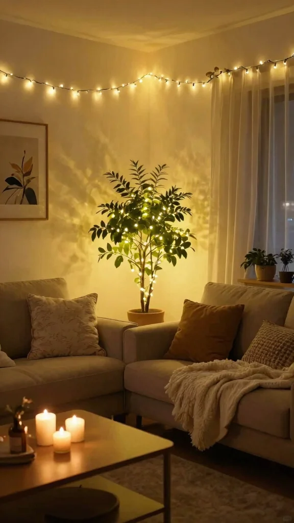 12 Living Room Lighting Design Ideas for Every Mood and Style - 9. Fairy Lights for Whimsical Touch 1