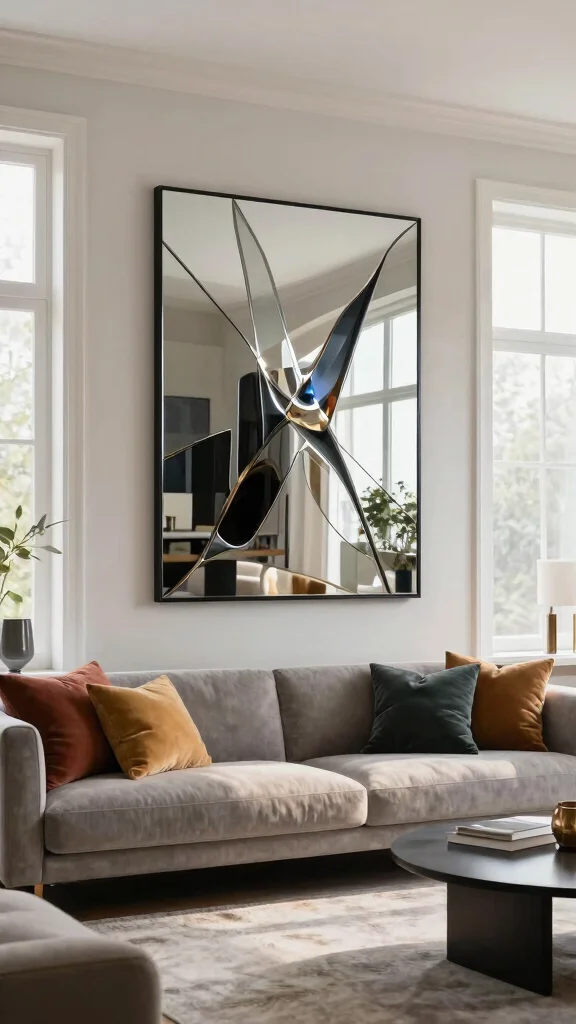 12 Living Room Mirror Ideas That Add Light and the Illusion of Space - 11. Mirrored Wall Art 1