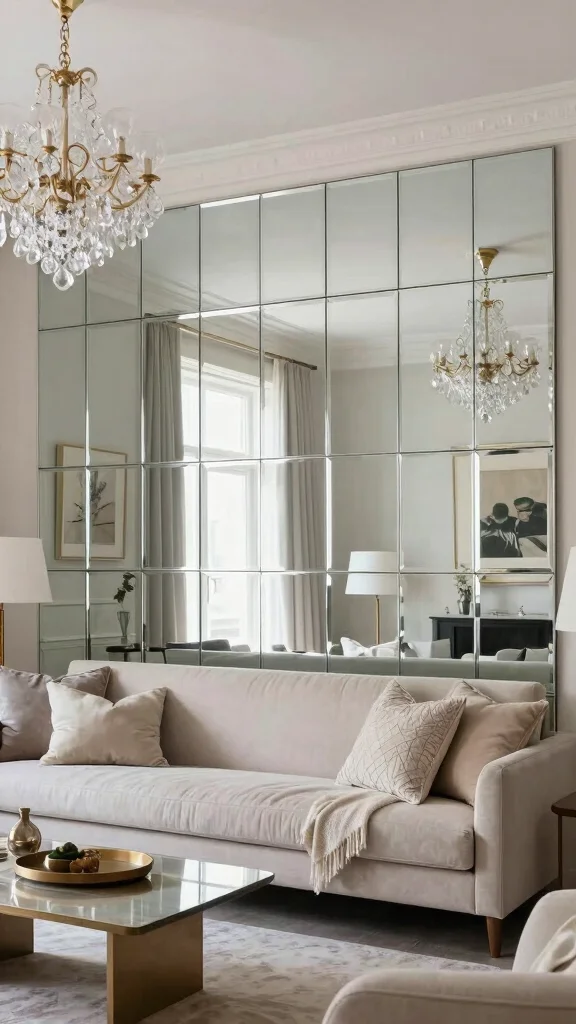 12 Living Room Mirror Ideas That Add Light and the Illusion of Space - 4. Mirrored Accent Walls 1