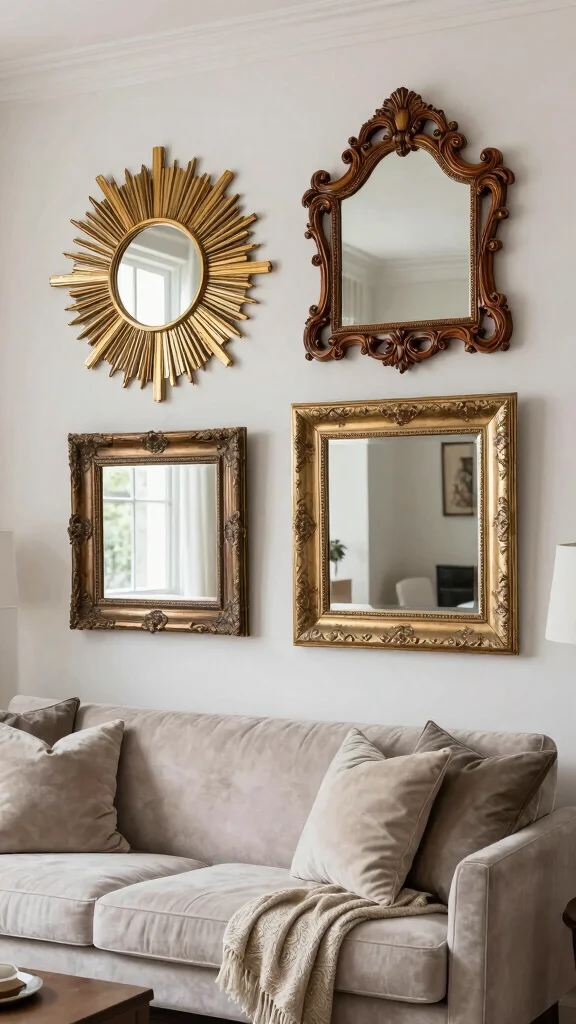 12 Living Room Mirror Ideas That Add Light and the Illusion of Space - 6. Decorative Mirrors with Unique Frames 1
