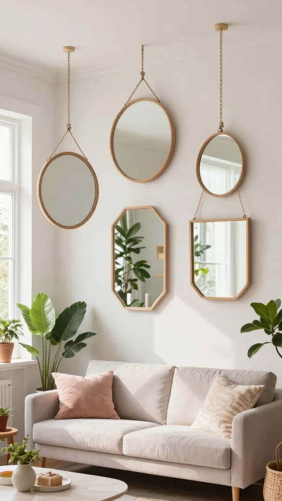 12 Living Room Mirror Ideas That Add Light and the Illusion of Space - 8. Hanging Mirrors 1