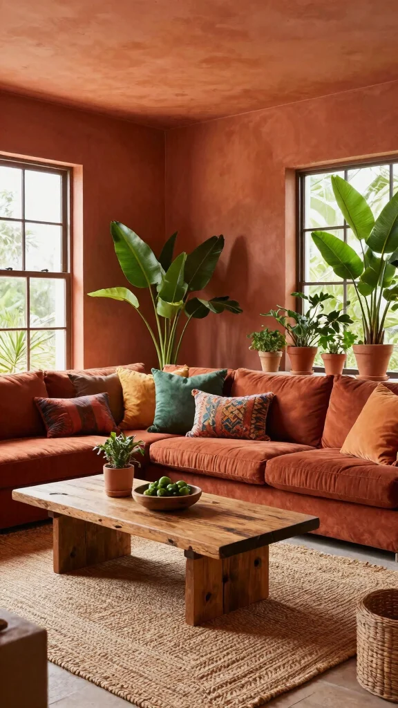 12 Living Room Paint Ideas That Transform Walls on Any Budget - 2. Warm Terracotta for a Cozy Effect 1