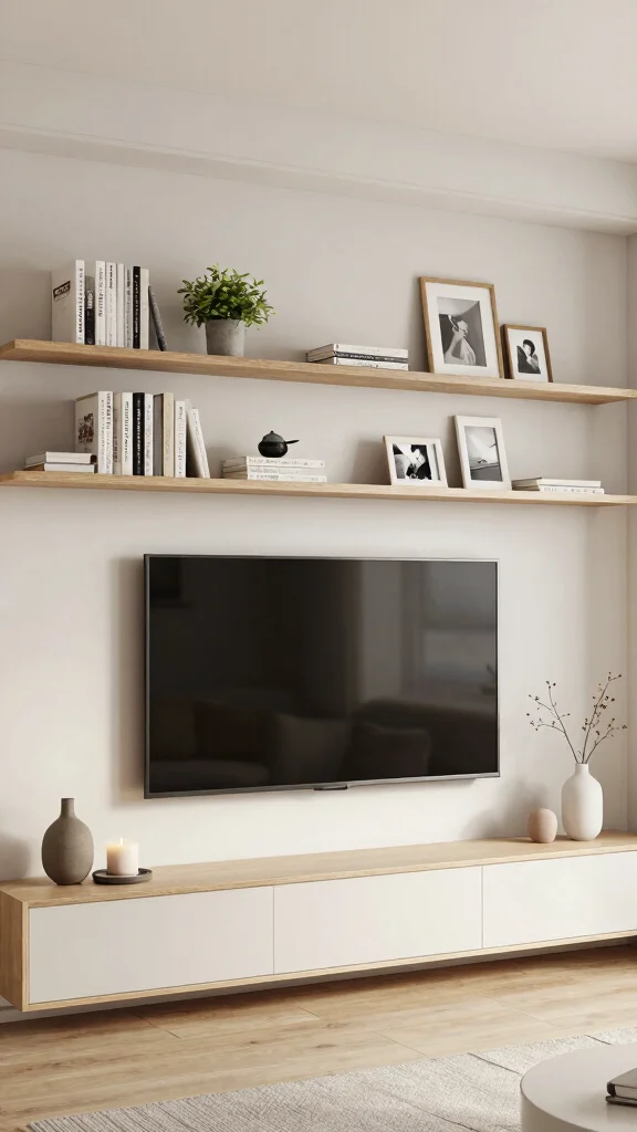 12 Living Room TV Unit Ideas for a Clean and Stylish Media Wall - 1. Floating Shelves for a Sleek Look 1