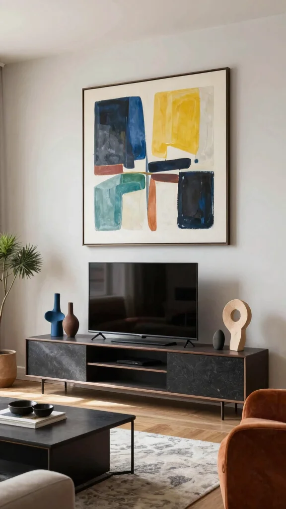 12 Living Room TV Unit Ideas for a Clean and Stylish Media Wall - 12. Artistic Integration 1