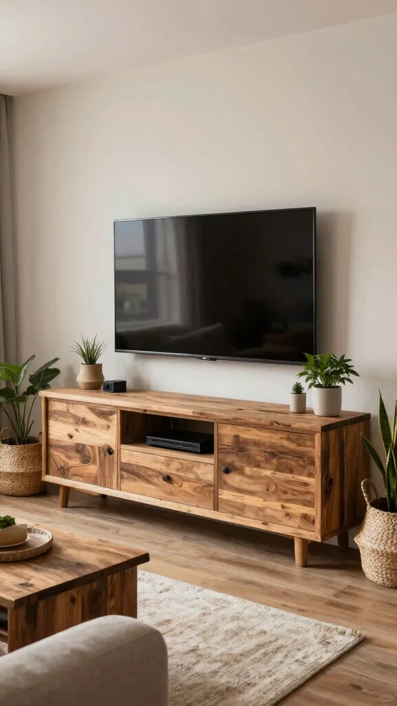 12 Living Room TV Unit Ideas for a Clean and Stylish Media Wall - 5. Rustic Charm with Wood Accents 1