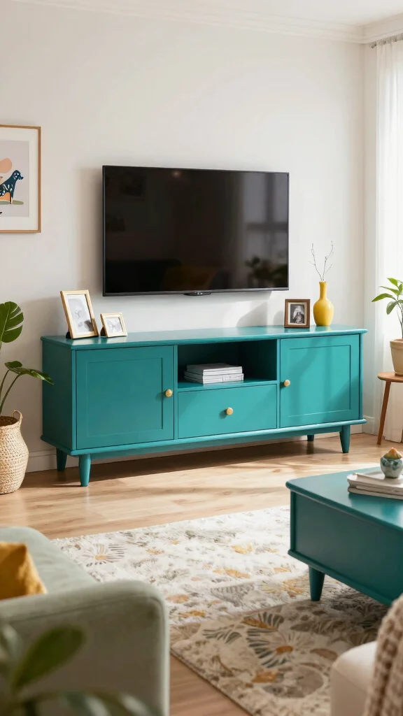 12 Living Room TV Unit Ideas for a Clean and Stylish Media Wall - 6. Colorful Statement Pieces 1