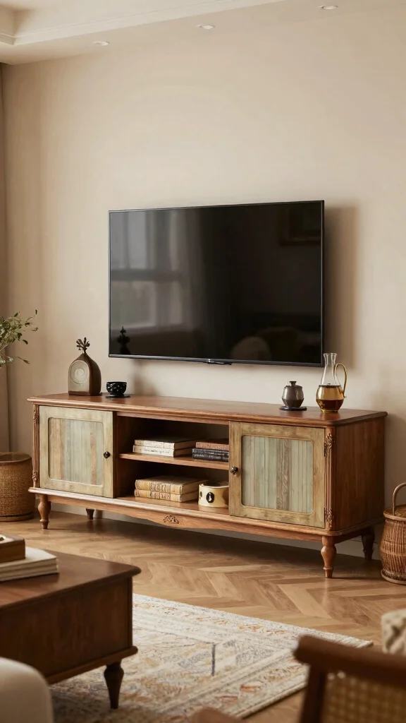 12 Living Room TV Unit Ideas for a Clean and Stylish Media Wall - 8. Vintage-Inspired Units 1