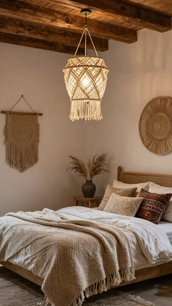 13 Bedroom Lamp Ideas for Cozy, Layered Lighting - 8. Macrame and Fiber Lamps 1
