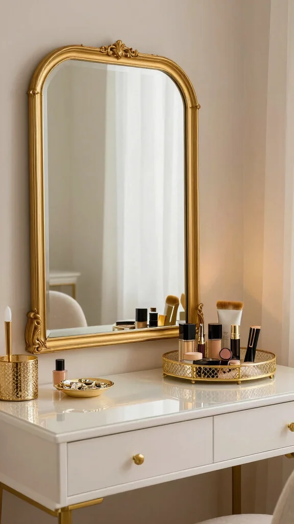 13 Bedroom Vanity Ideas for a Glam and Functional Beauty Space - 1. The Glamorous Gold Touch 1