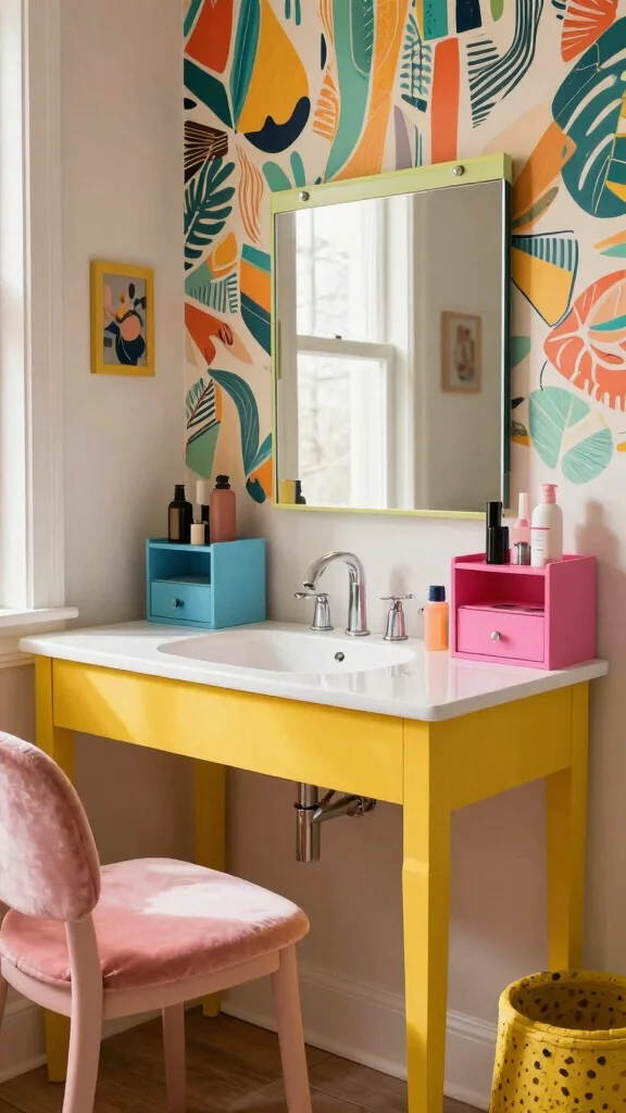 13 Bedroom Vanity Ideas for a Glam and Functional Beauty Space - 10. A Pop of Color 1