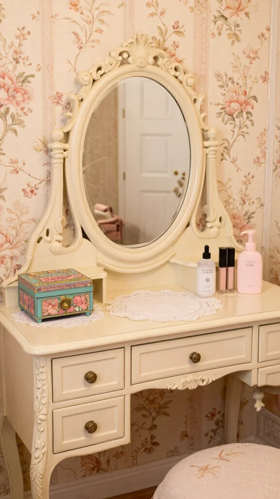 13 Bedroom Vanity Ideas for a Glam and Functional Beauty Space - 3. Vintage Glam with a Twist 1