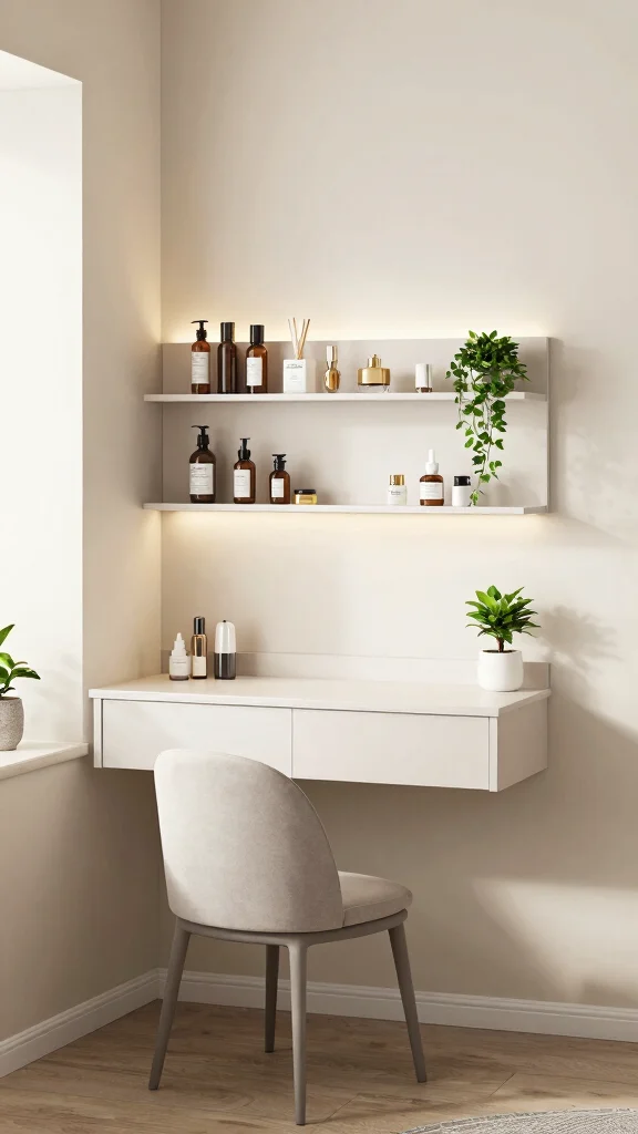 13 Bedroom Vanity Ideas for a Glam and Functional Beauty Space - 5. Wall-Mounted Wonders 1