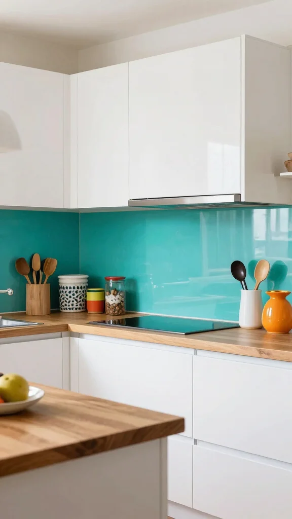13 Kitchen Backsplash Ideas That Look Perfect With White Cabinets - 13. Brightly Colored Glass Backsplashes 1